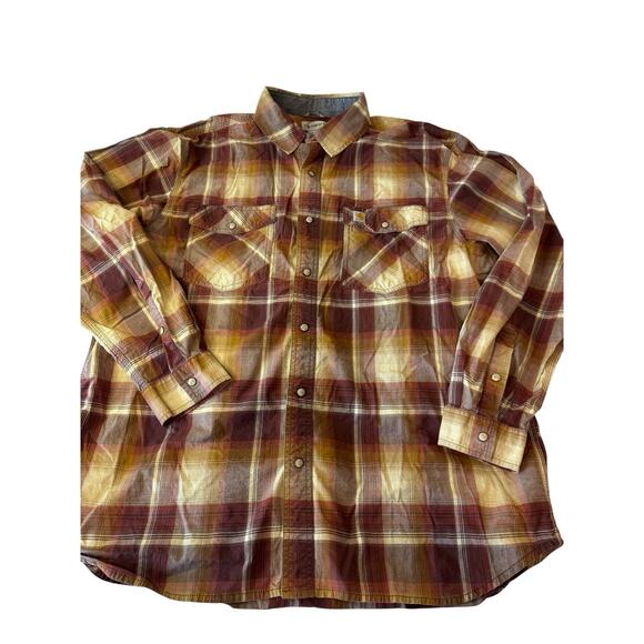 XL Carhartt Long Sleeve Snap Button Up Shirt Plaid Brown Western Work - Picture 1 of 9